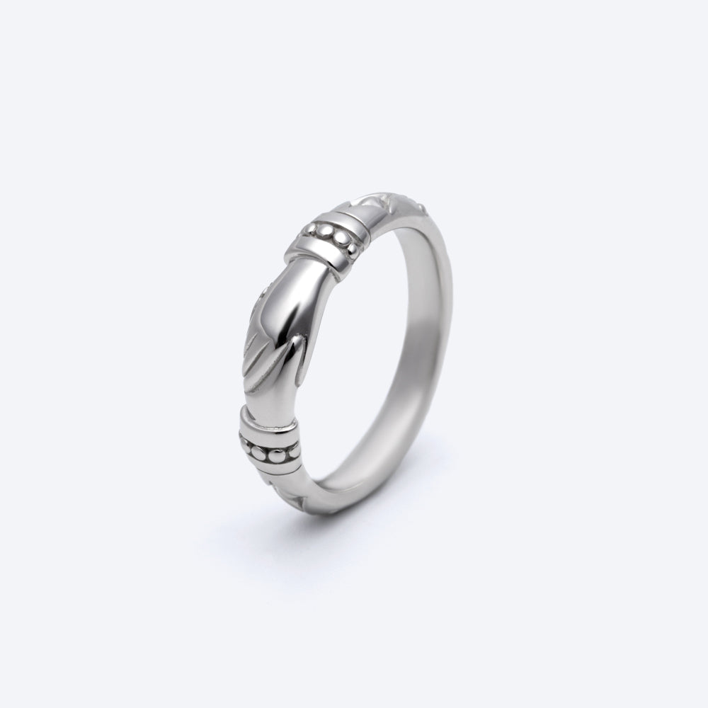Shakehand white Diamond Silver Ring
