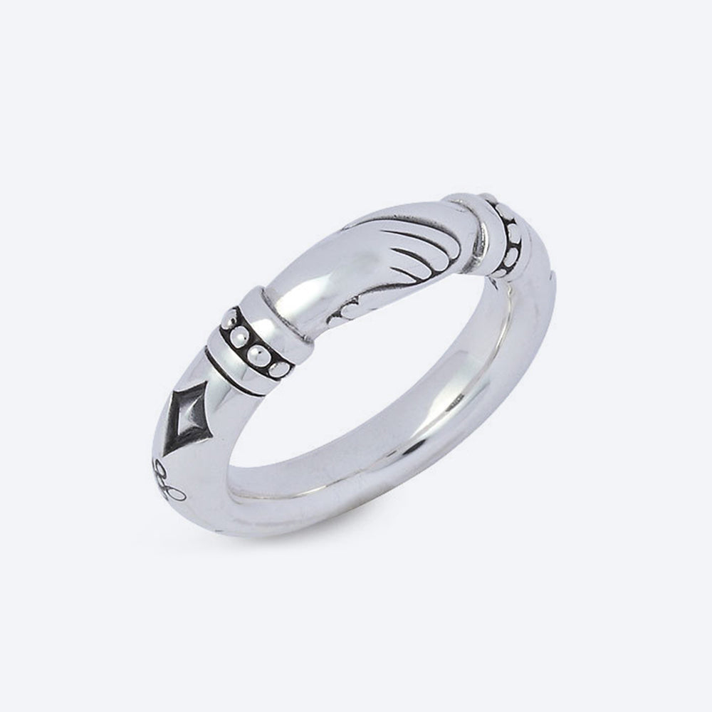Shakehand Black Diamond Silver Ring